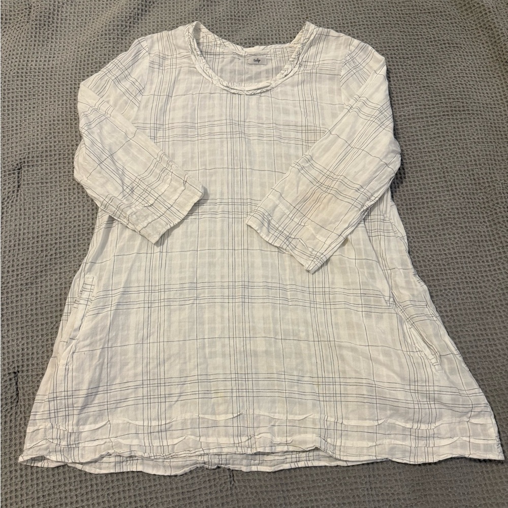 {TULIP} White Plaid Tunic Top